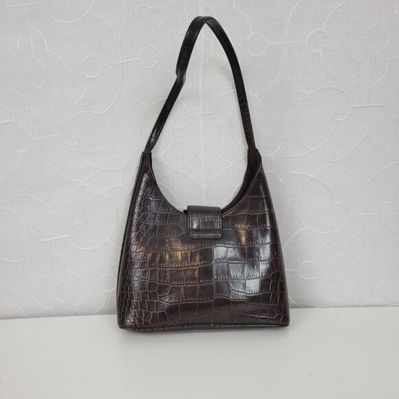 VINTAGE Nine West Women's Shoulder Bag OS Brown Crocodile Embossed Single Strap - Picture 2 of 12